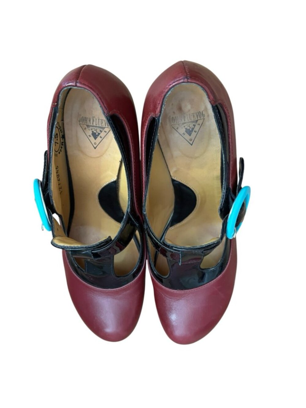 John Fluevog Arbus Leather T-Strap Heels In Red Women Sz 7.5 - Picture 9 of 15